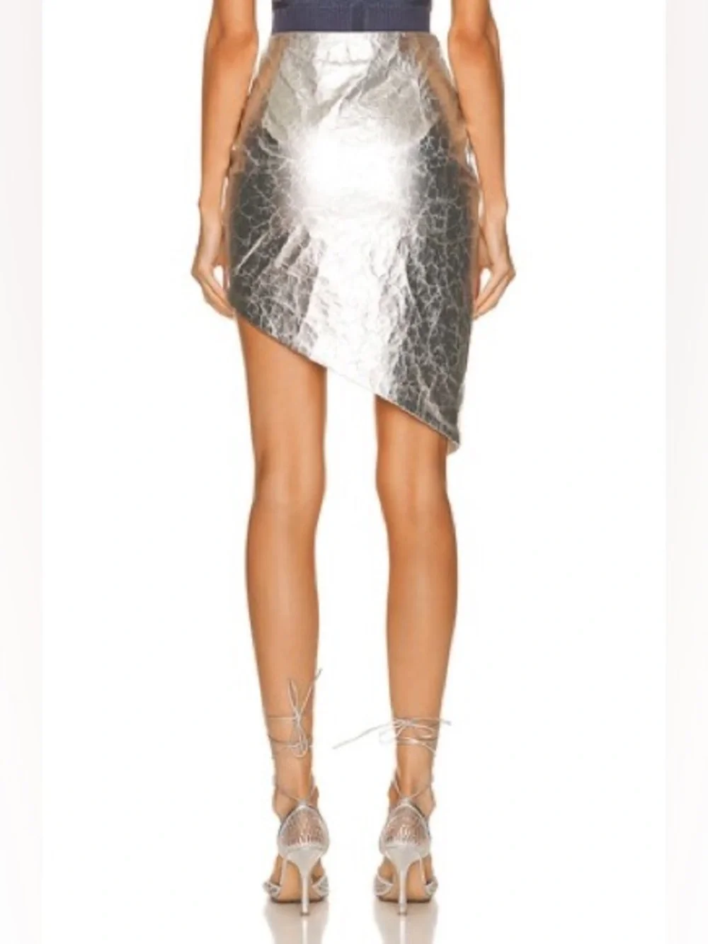 Zeynep Arcay Asymmetric Mini Silver Crackle Lamb Leather Skirt Size US 6